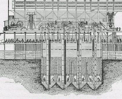 Gravure, pile du Pont de KEHL, 1860