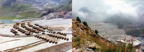 Chantier du barrage de Grand'Maison : 13 millions de m3 de terre et d'enrochement réalisés en 400 jours sur 4 campagnes à 1700 m d'altitude